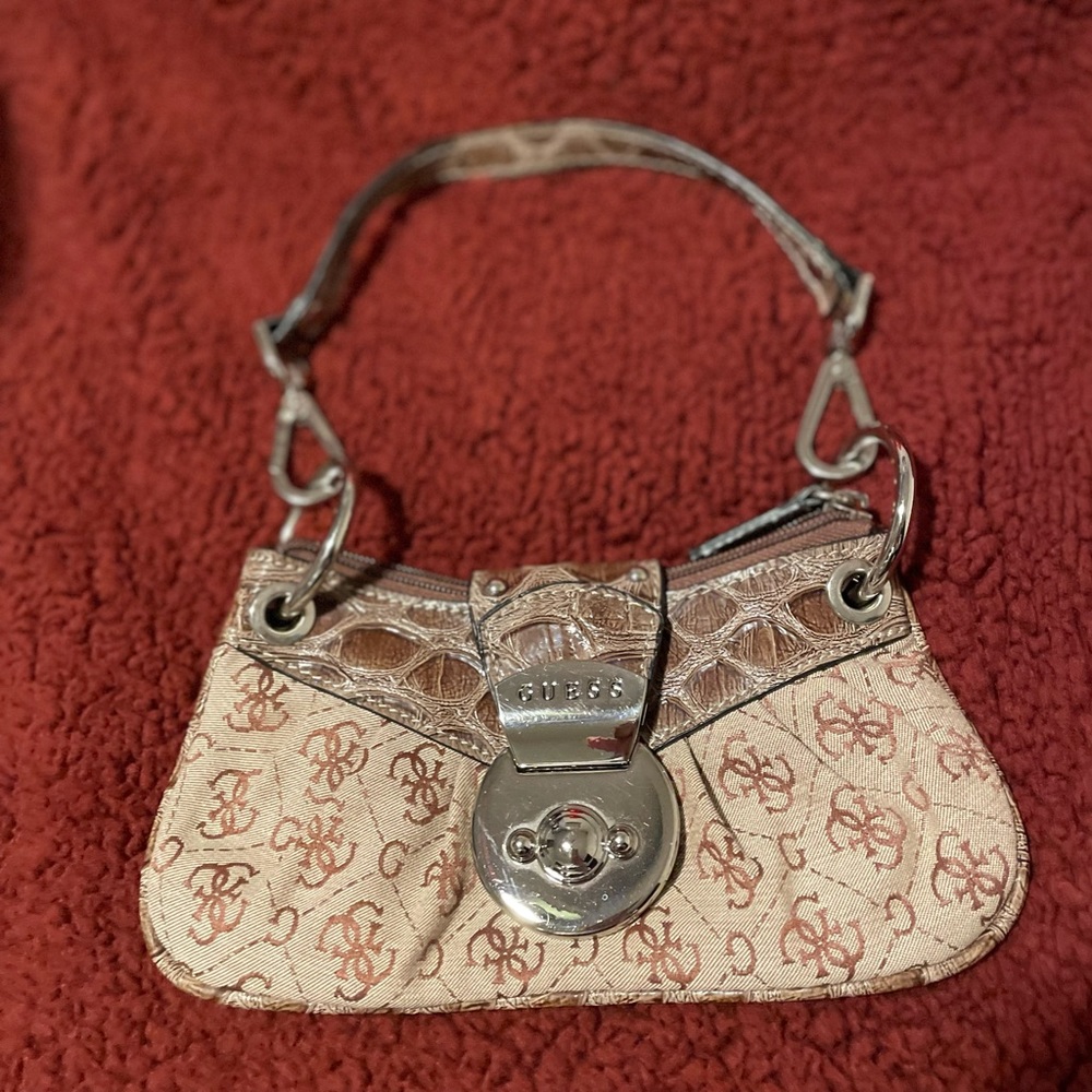 GUESS Wristlet Brown Faux Leather Bag